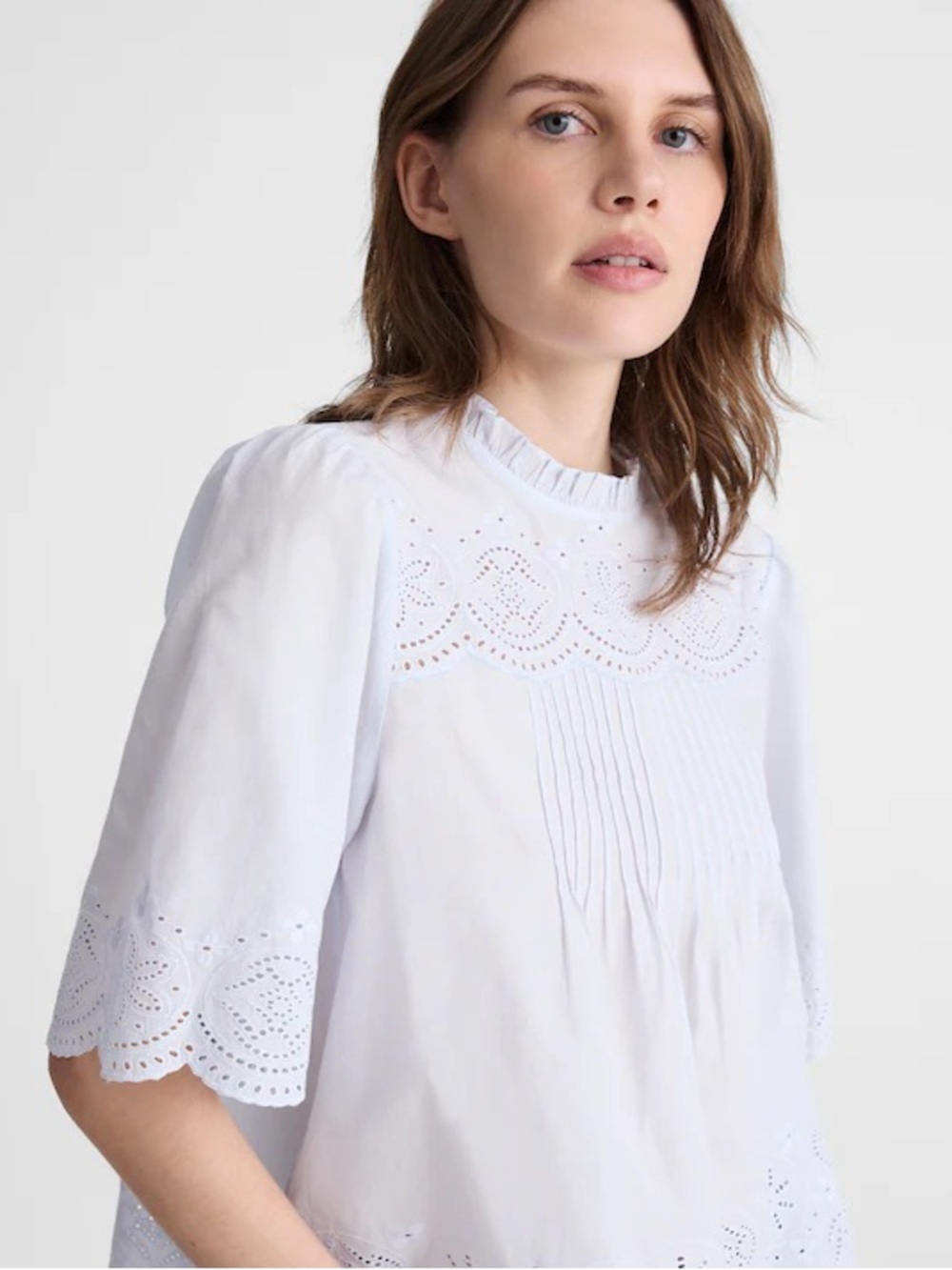 NWT MADEWELL Embroidered Pintuck High-Neck Top Soft Blue Small 100% Cotton NZ462 - Picture 11 of 14